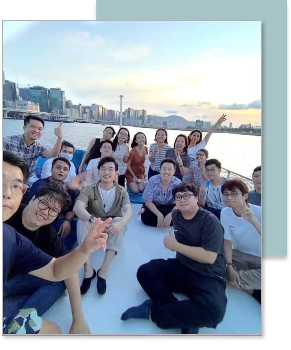 Me with company colleagues on a boat trip at Victoria Harbour