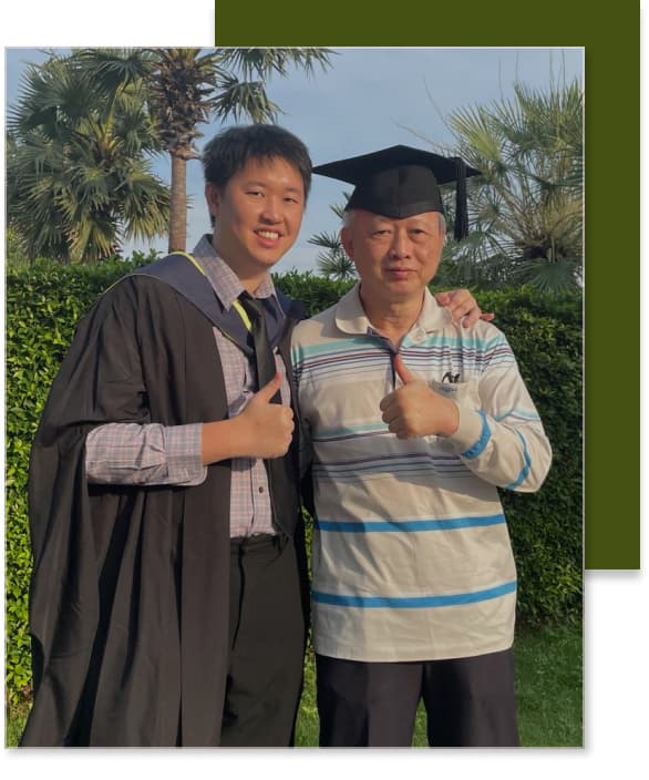 I brought my master's degree gown to take photos in Thailand with my father <br />because he refused to come to my ceremony in Hong Kong